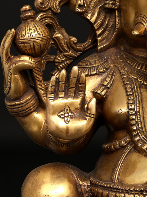 17" Four Armed Blessing Lord Ganesha | Brass Statue