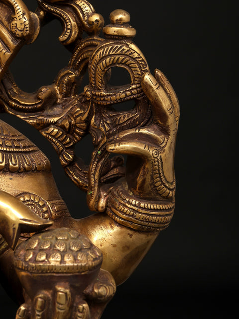17" Four Armed Blessing Lord Ganesha | Brass Statue