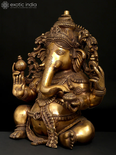 17" Four Armed Blessing Lord Ganesha | Brass Statue