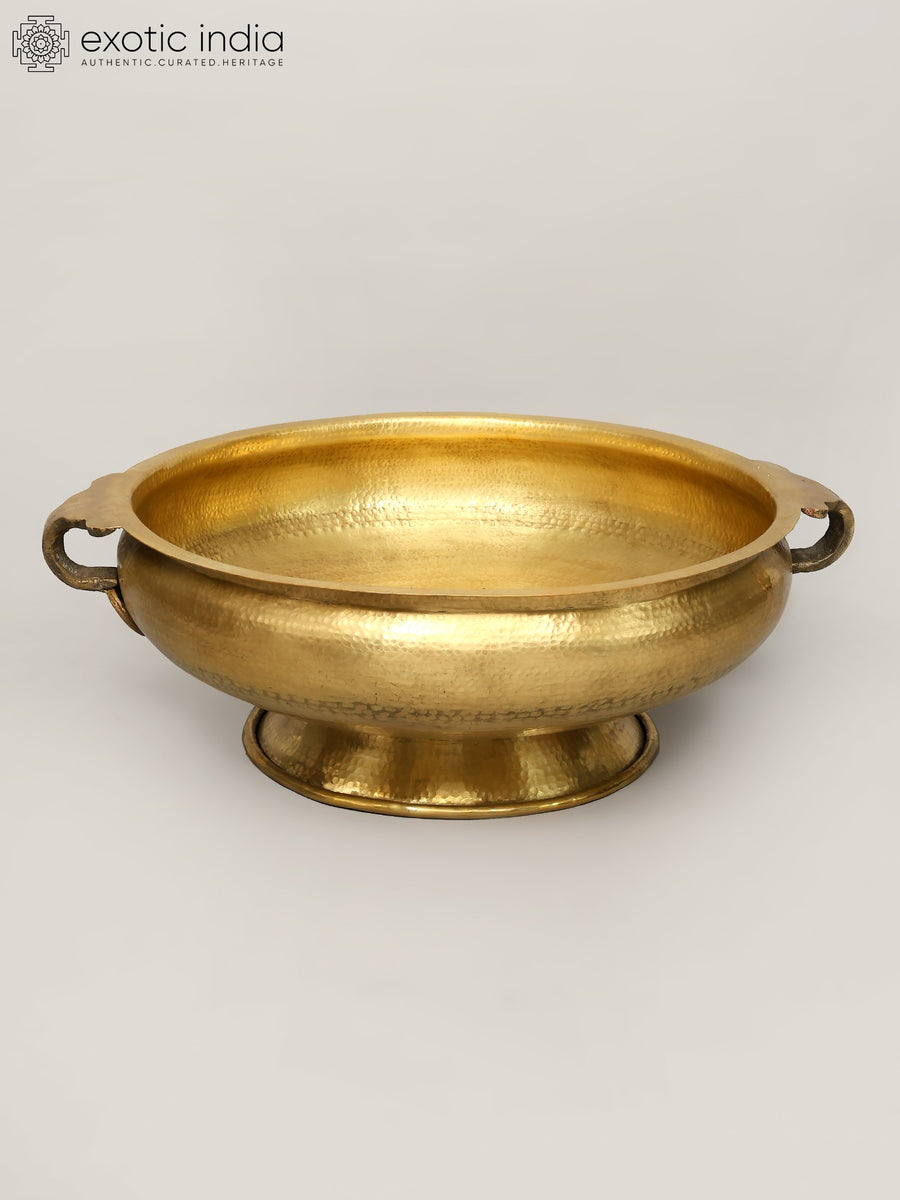 36" Large Brass Urli with Stand for Home Decor