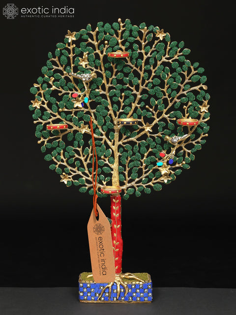 24" Tree of Life with Candle Holders | Brass with Inlay Work | Home Decor