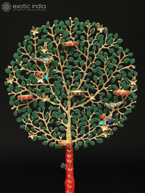24" Tree of Life with Candle Holders | Brass with Inlay Work | Home Decor