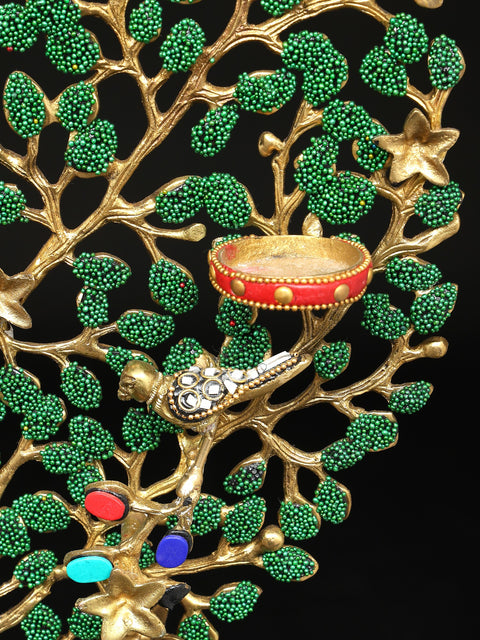 24" Tree of Life with Candle Holders | Brass with Inlay Work | Home Decor