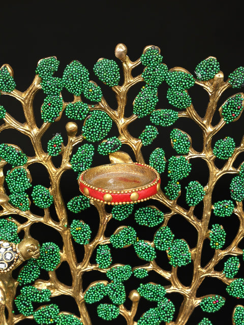 24" Tree of Life with Candle Holders | Brass with Inlay Work | Home Decor