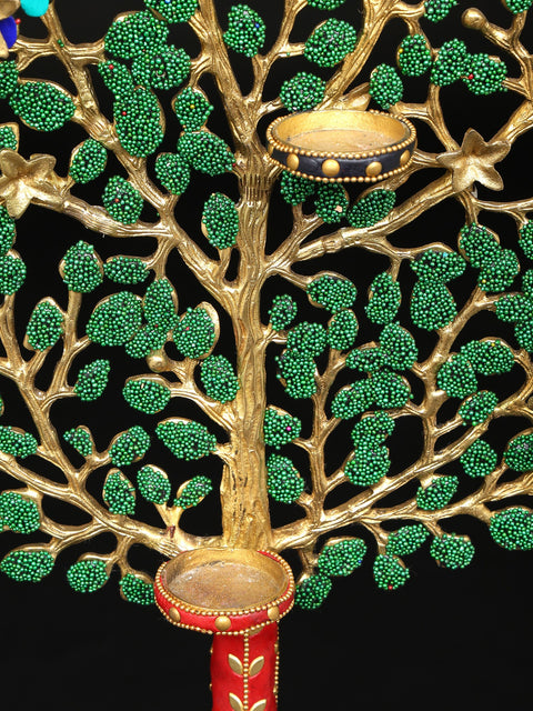 24" Tree of Life with Candle Holders | Brass with Inlay Work | Home Decor