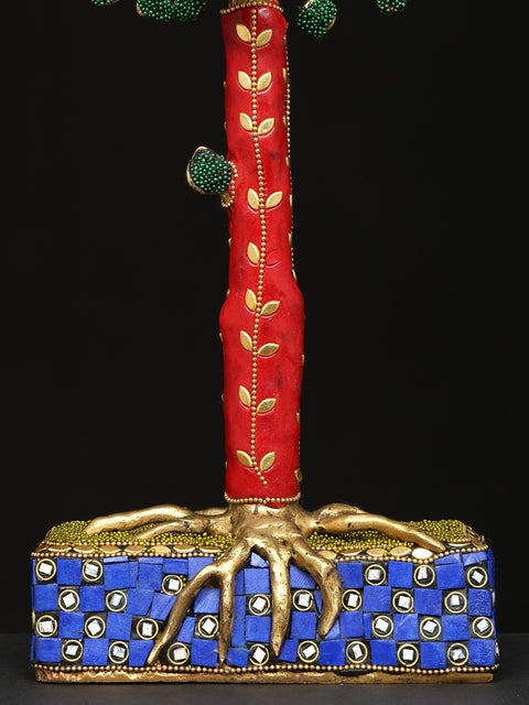 24" Tree of Life with Candle Holders | Brass with Inlay Work | Home Decor