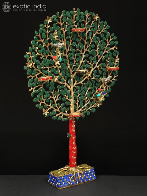 24" Tree of Life with Candle Holders | Brass with Inlay Work | Home Decor