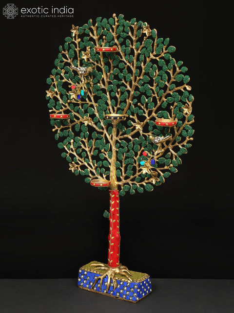 24" Tree of Life with Candle Holders | Brass with Inlay Work | Home Decor