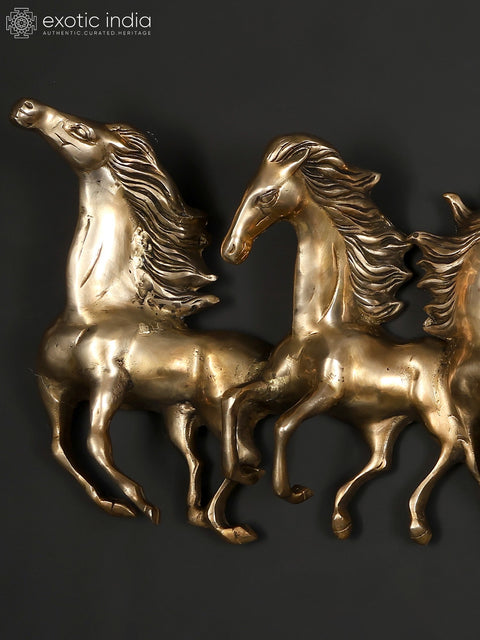 52" Large Seven Running Horses | Wall Hanging Brass Statue