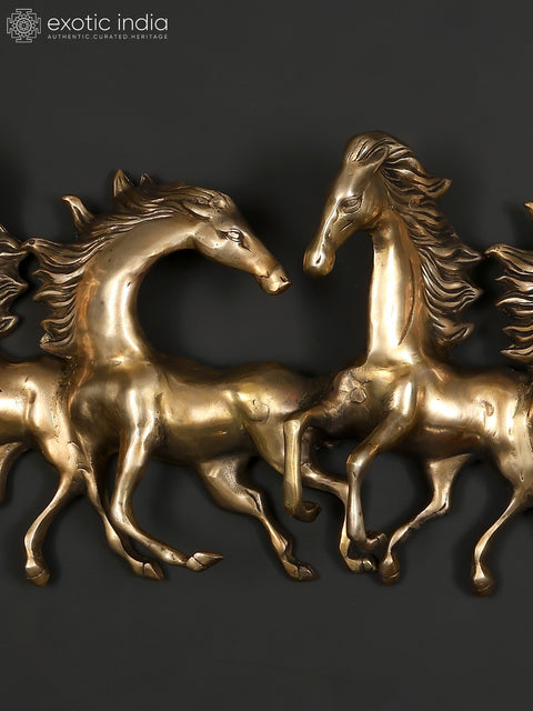 52" Large Seven Running Horses | Wall Hanging Brass Statue
