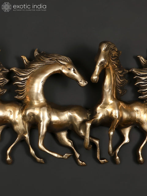 52" Large Seven Running Horses | Wall Hanging Brass Statue