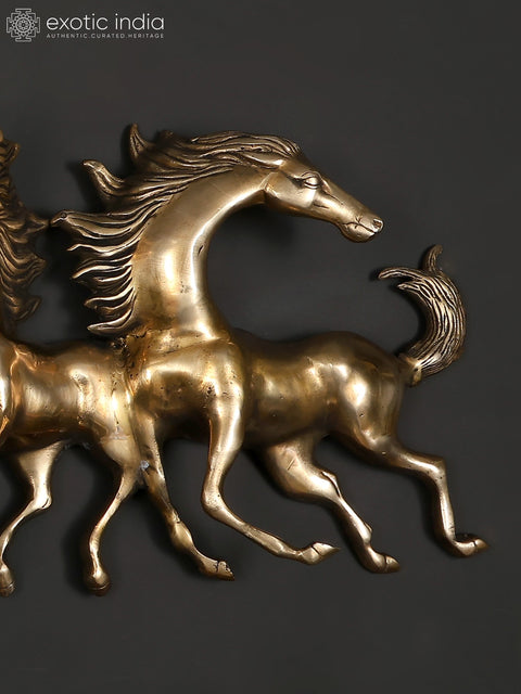 52" Large Seven Running Horses | Wall Hanging Brass Statue