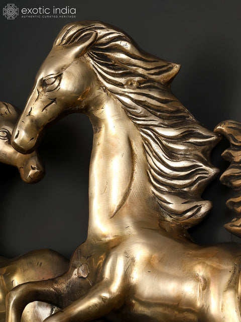 52" Large Seven Running Horses | Wall Hanging Brass Statue