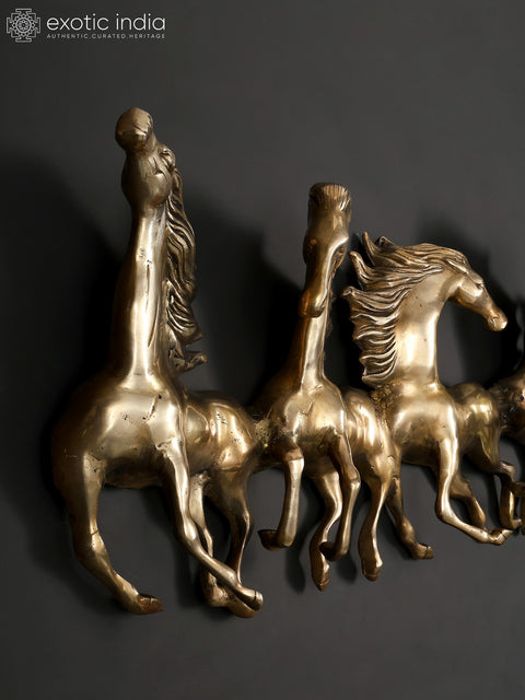 52" Large Seven Running Horses | Wall Hanging Brass Statue