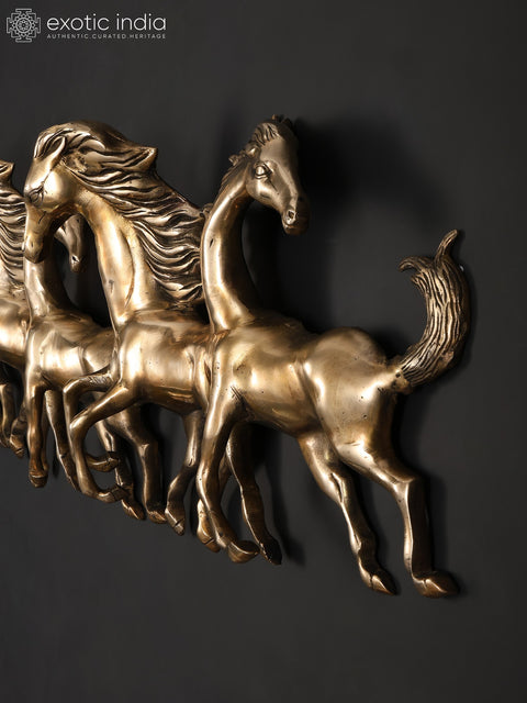 52" Large Seven Running Horses | Wall Hanging Brass Statue