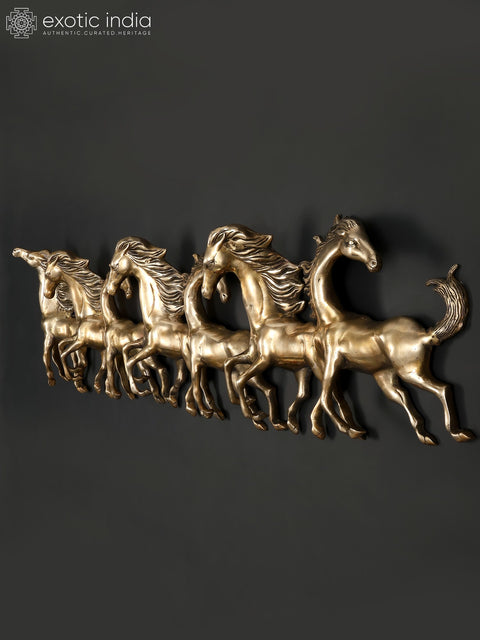 52" Large Seven Running Horses | Wall Hanging Brass Statue