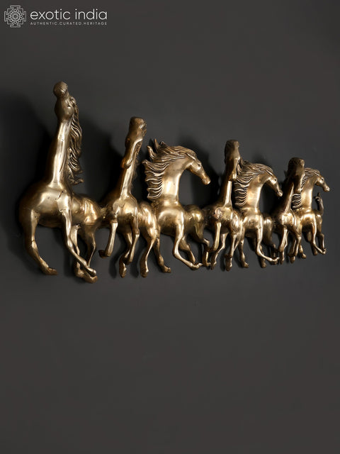 52" Large Seven Running Horses | Wall Hanging Brass Statue