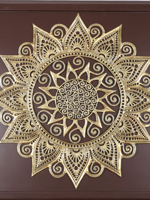 48" Large Wood Framed Mandala Art in Brass | Wall Hanging | Home Decor
