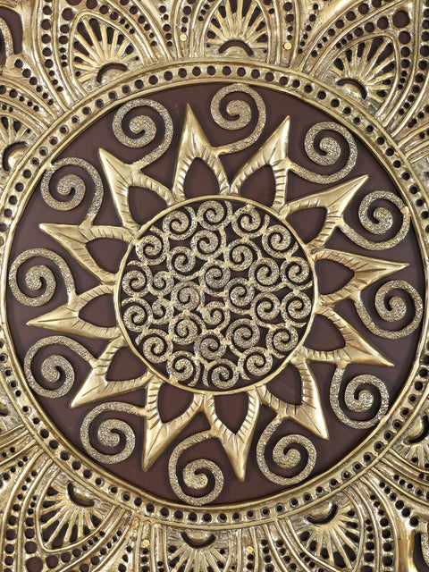 48" Large Wood Framed Mandala Art in Brass | Wall Hanging | Home Decor