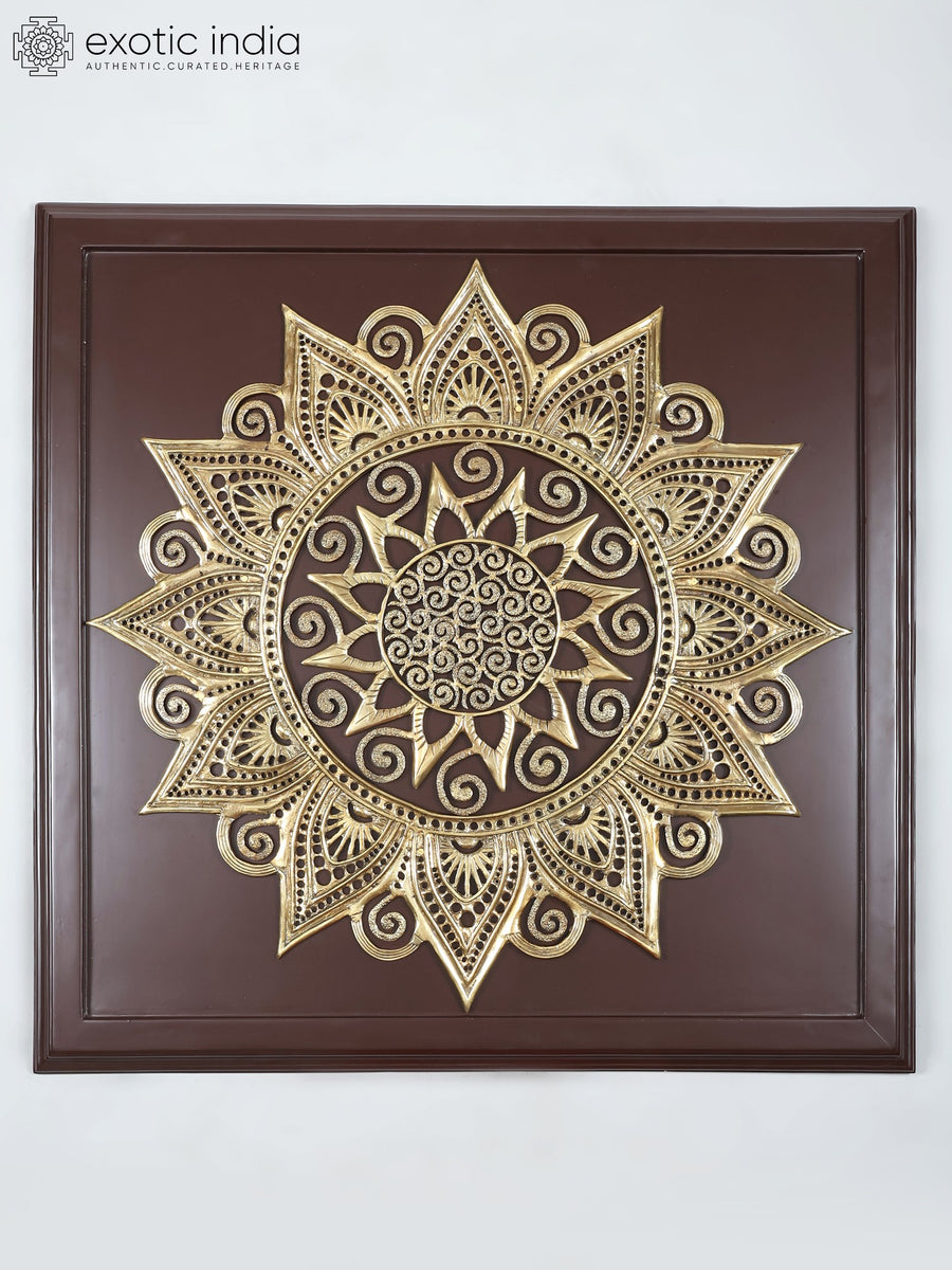 48" Large Brass Mandala Wall Hanging with Wood Frame