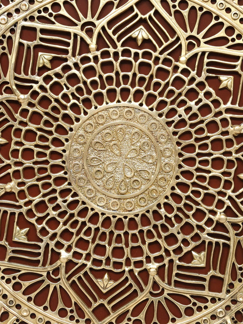 45" Large Wood Framed Mandala Art in Brass | Wall Hanging