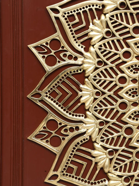 45" Large Wood Framed Mandala Art in Brass | Wall Hanging