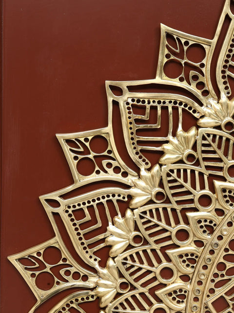 45" Large Wood Framed Mandala Art in Brass | Wall Hanging