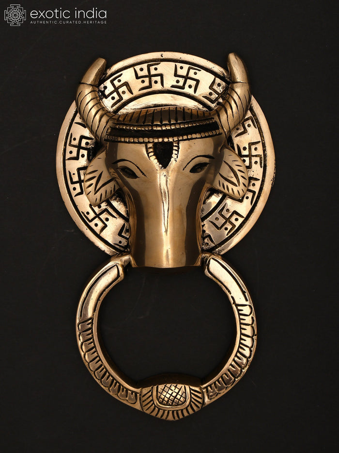 7" Brass Door Knocker Of Nandi | Handmade Brass Door Handle