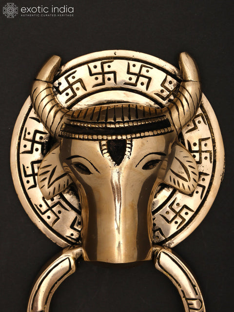 7" Brass Door Knocker Of Nandi | Handmade Brass Door Handle