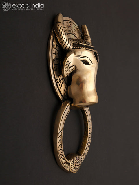 7" Brass Door Knocker Of Nandi | Handmade Brass Door Handle