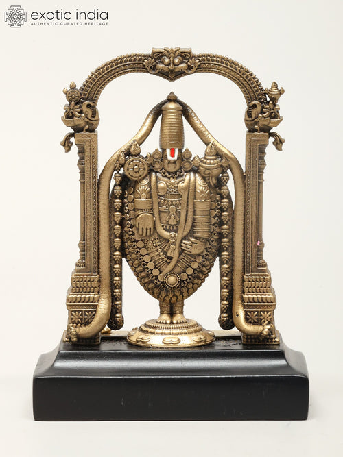 3" Standing Tirupati Balaji Brass Statue With Kirtimukha Arch