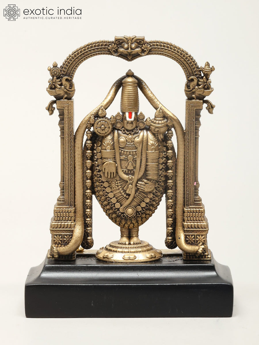3" Standing Tirupati Balaji Brass Statue With Kirtimukha Arch
