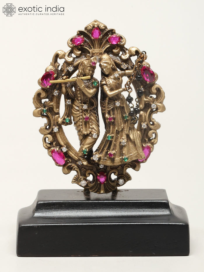 3" Radha Krishna Brass Statue with Base for Car Dashboard