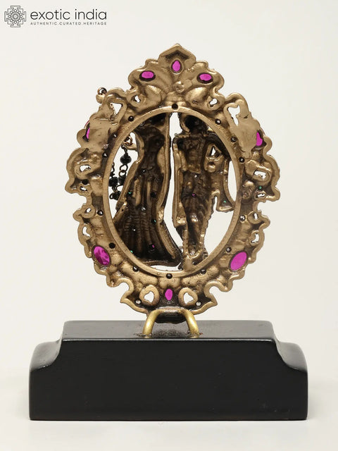 3" Small Radha And Krishna Statue With Base | Brass Sculpture for Car Dashboard