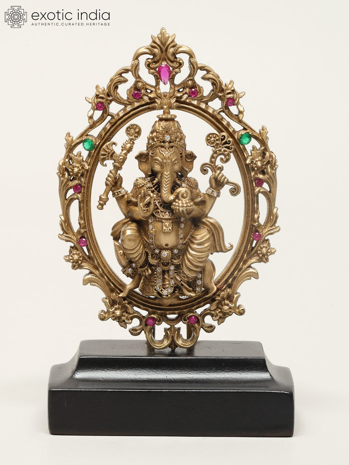 3" Seated Ganesha on Mushak Brass Idol with Blessing Gesture