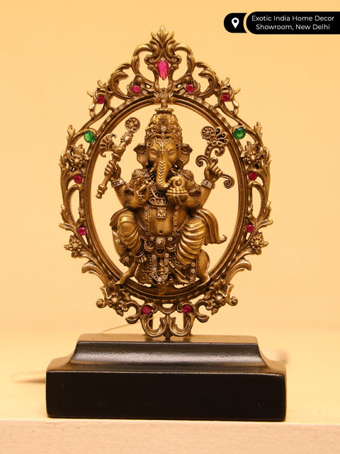 3" Small Seated Ganesha On Mushak In Blessing Gesture With Base | Handmade Brass Idol for Car Dashboard