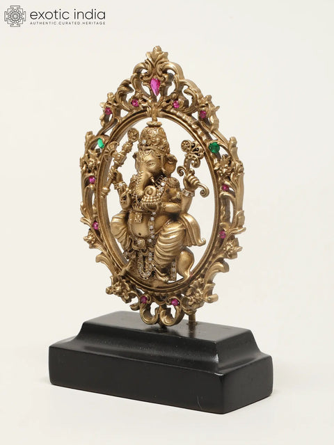 3" Small Seated Ganesha On Mushak In Blessing Gesture With Base | Handmade Brass Idol for Car Dashboard