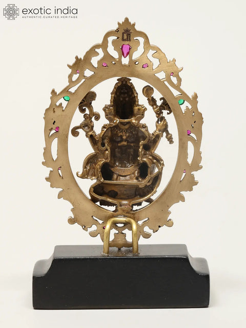 3" Small Seated Ganesha On Mushak In Blessing Gesture With Base | Handmade Brass Idol for Car Dashboard