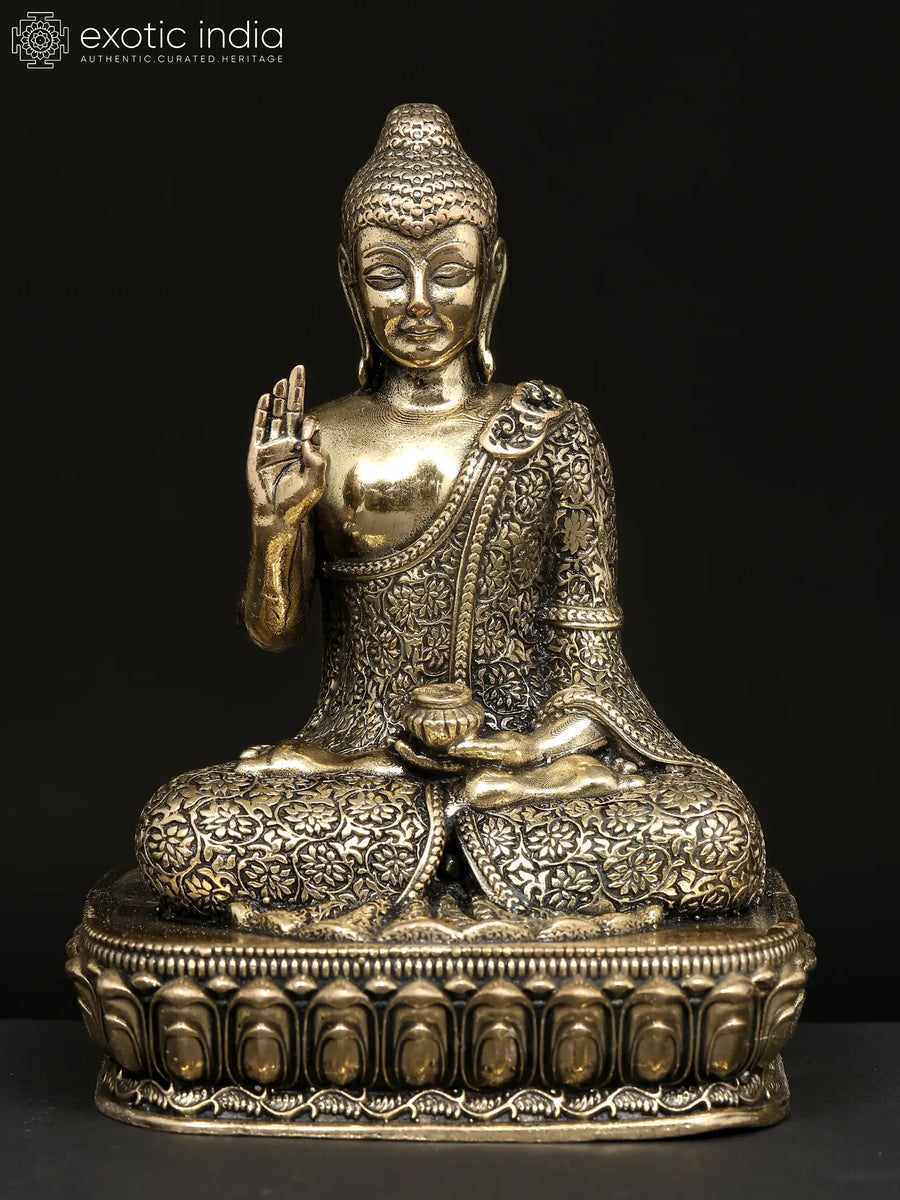 Small Superfine Lord Buddha Seated in Vitark Mudra Brass Statue