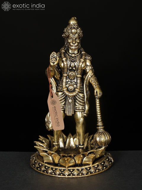 4" Small Brass Superfine Standing Lord Hanuman in Blessing Gesture | Brass Statue