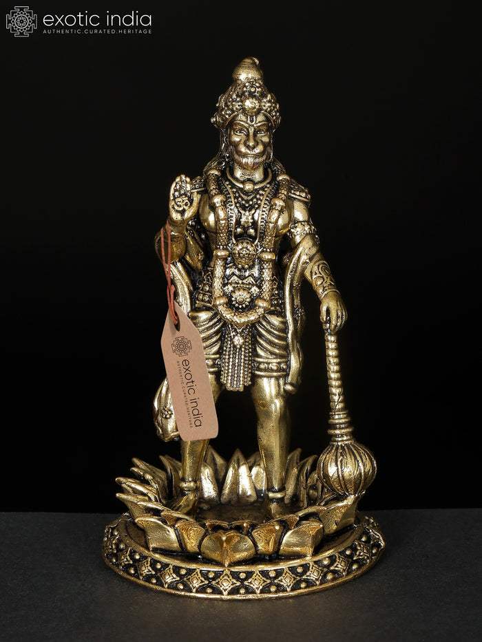 4" Small Brass Standing Hanuman Statue in Blessing Gesture