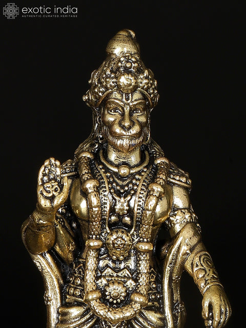 4" Small Brass Superfine Standing Lord Hanuman in Blessing Gesture | Brass Statue