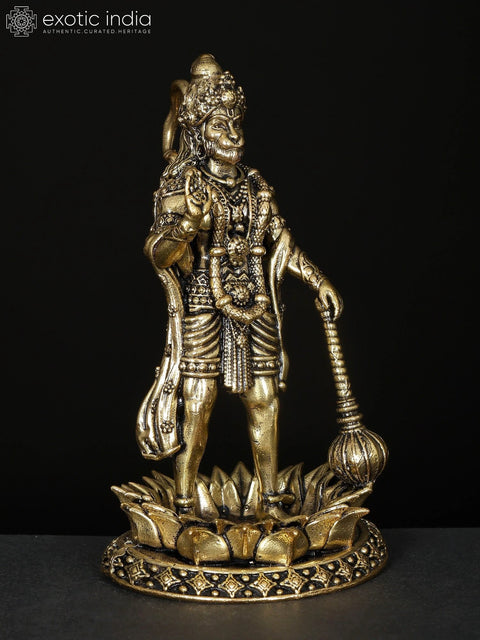 4" Small Brass Superfine Standing Lord Hanuman in Blessing Gesture | Brass Statue