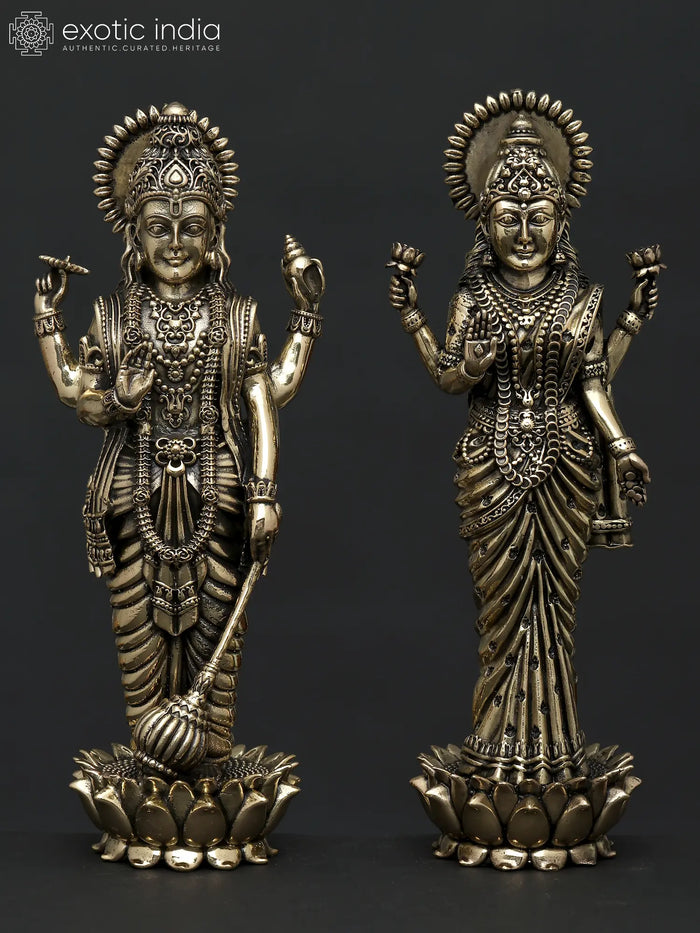 Standing Vishnu Lakshmi Pair Brass Statue Handmade