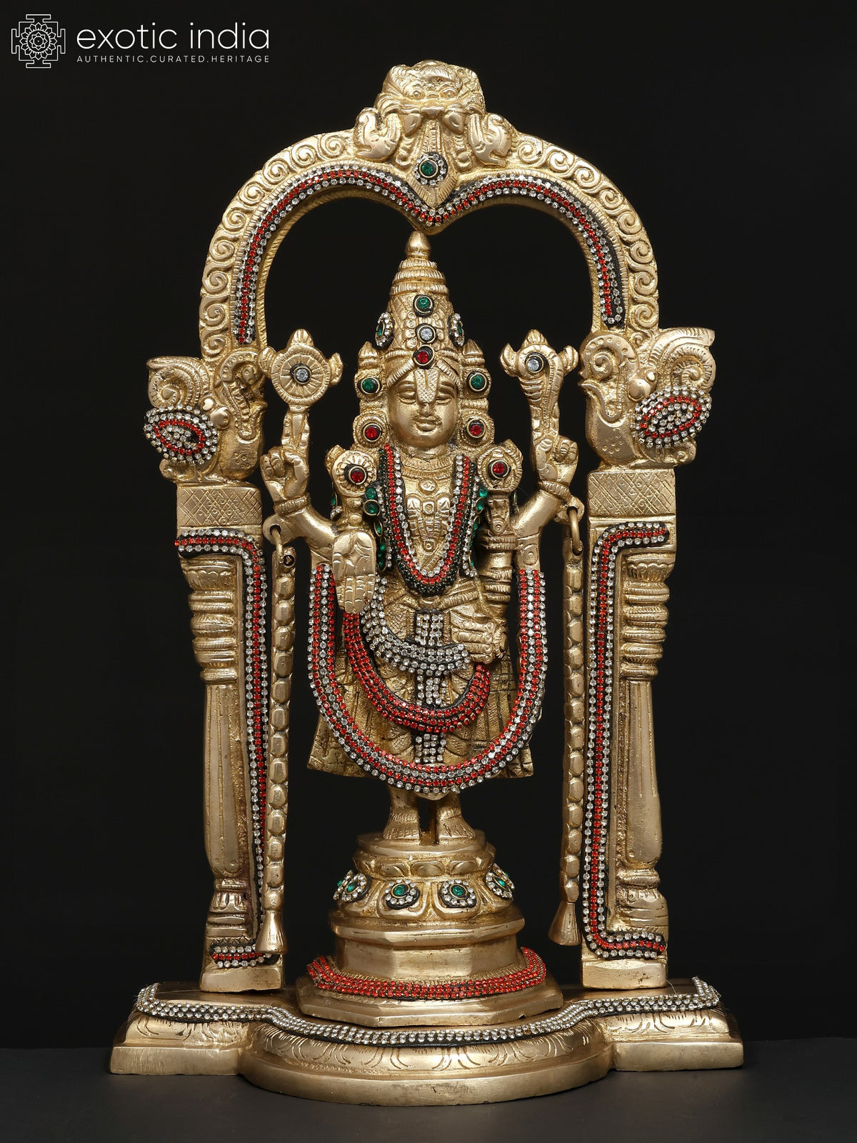 13" Standing Lord Venkateshvara Brass Statue with Kirtimukha Prabhavali