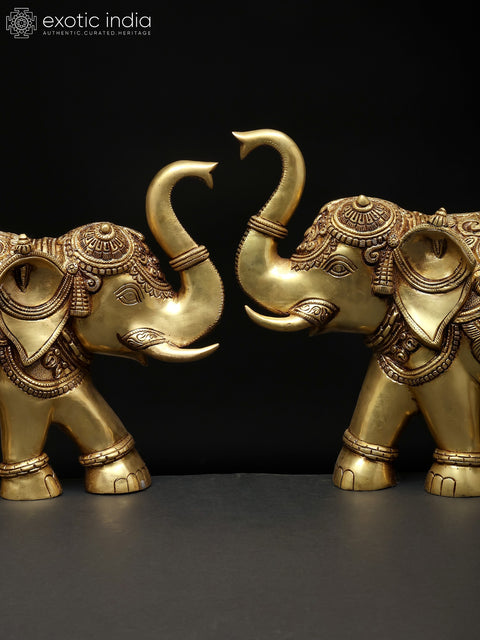 15" Pair of Wall Hanging Elephants | Brass Statues | Home Decor