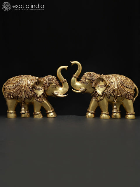 15" Pair of Wall Hanging Elephants | Brass Statues | Home Decor