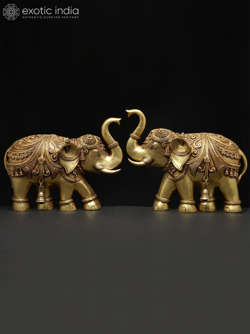 15" Brass Elephant Wall Hanging Pair for Home Decor