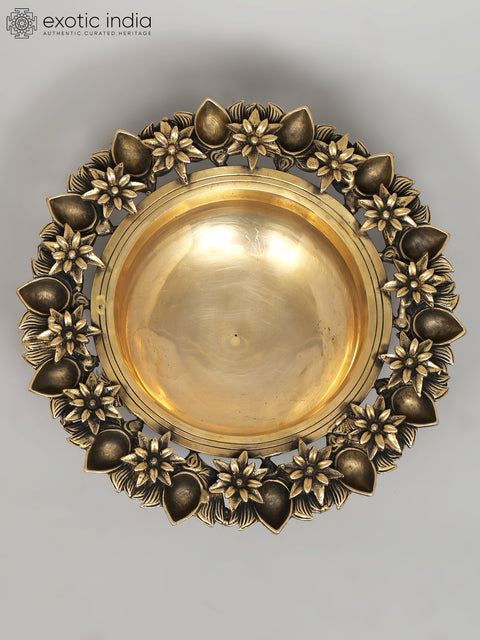 12" Designer Brass Urli with Multiple Diyas | Home Decor
