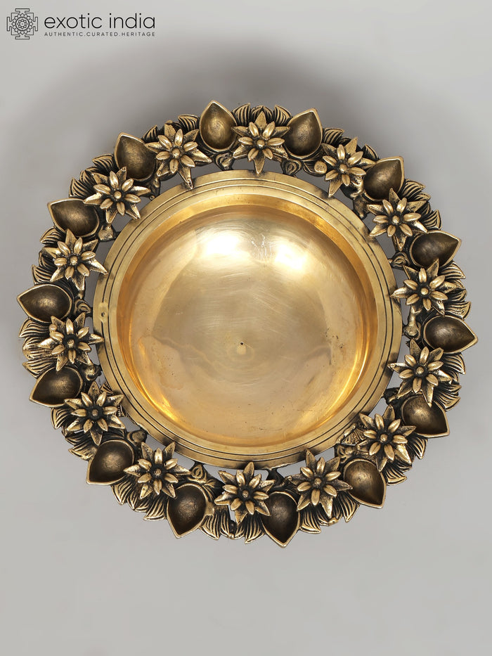 12" Designer Brass Urli with Multiple Diyas for Home Decor